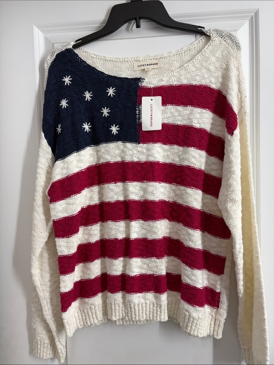 Lucky Brand Sweaters - Lucky Brand Red, White & Blue Striped Flag Knit Sweater